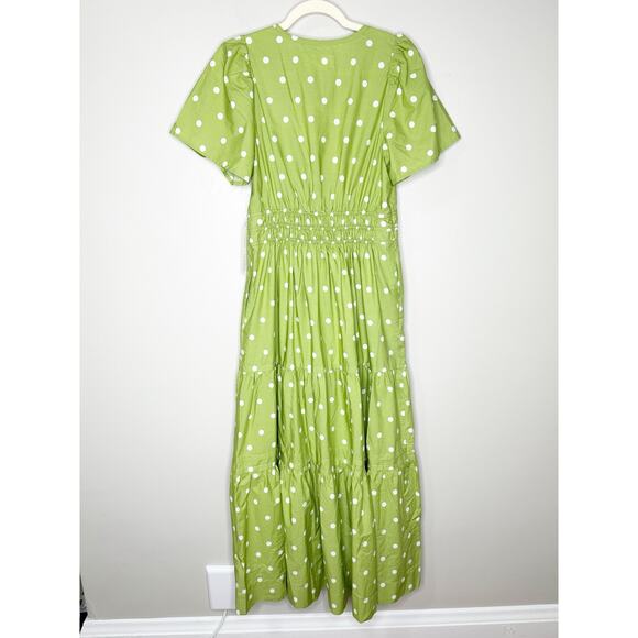 Anthropologie Womens The Somerset Maxi Dress Polka Dots Tiered Green M NEW - Picture 3 of 9